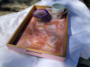 Large Pink and Rose Gold coloured Serving Tray
