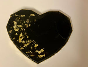 Black & Gold Love Heart shaped Resin Drinks/Candle Coasters