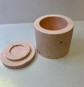 Pink Terrazzo desk top pot and matching Oval shape coaster