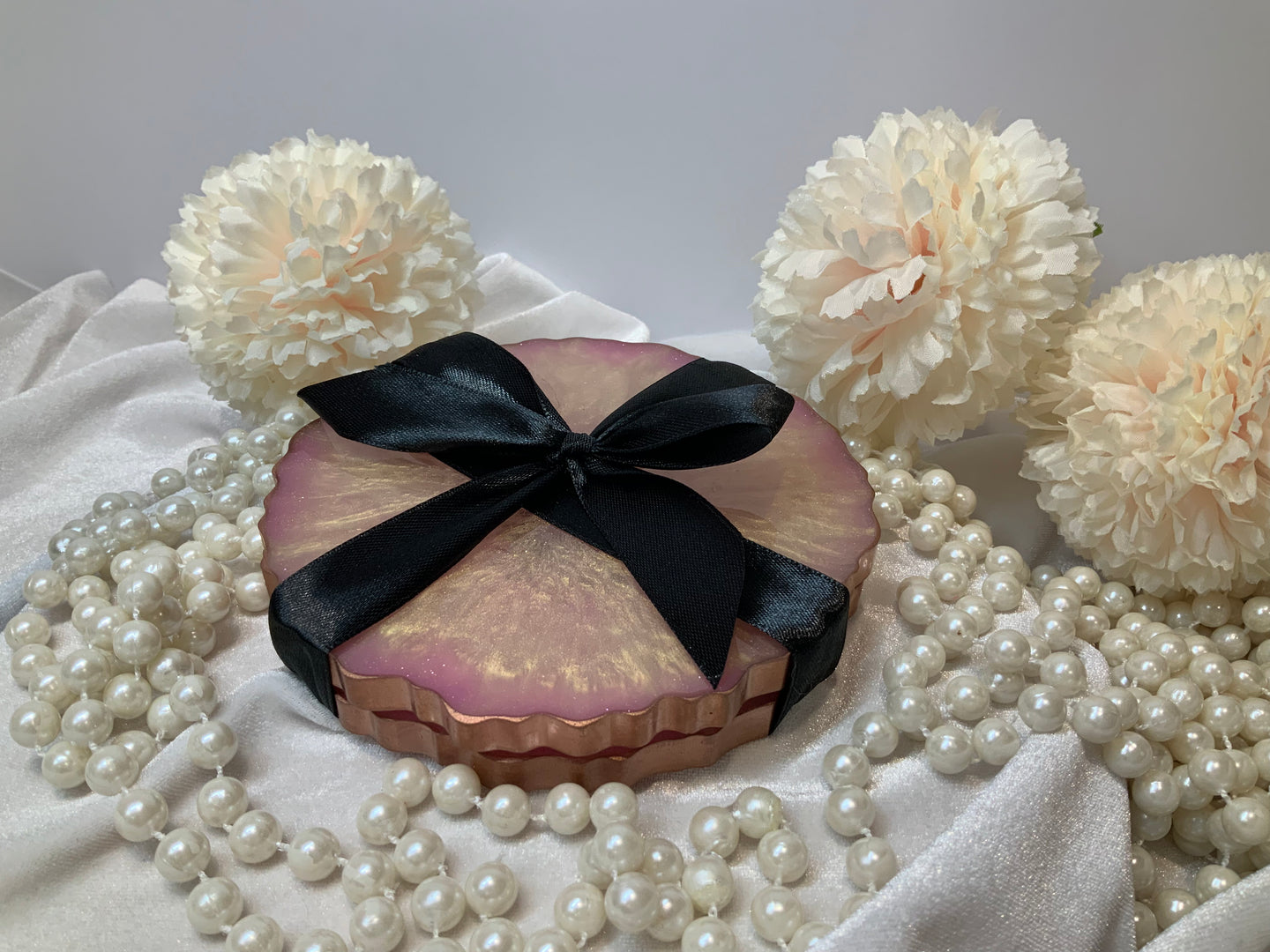 Pink and Gold shimmer Resin Drinks/Candle set of 2 Coasters