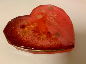 Red & Gold Heart shaped Resin Drinks/Candle Coasters