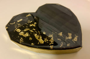 Black & Gold Love Heart shaped Resin Drinks/Candle Coasters