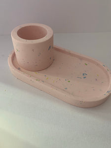 Pink Terrazzo desk top pot and matching Oval shape coaster